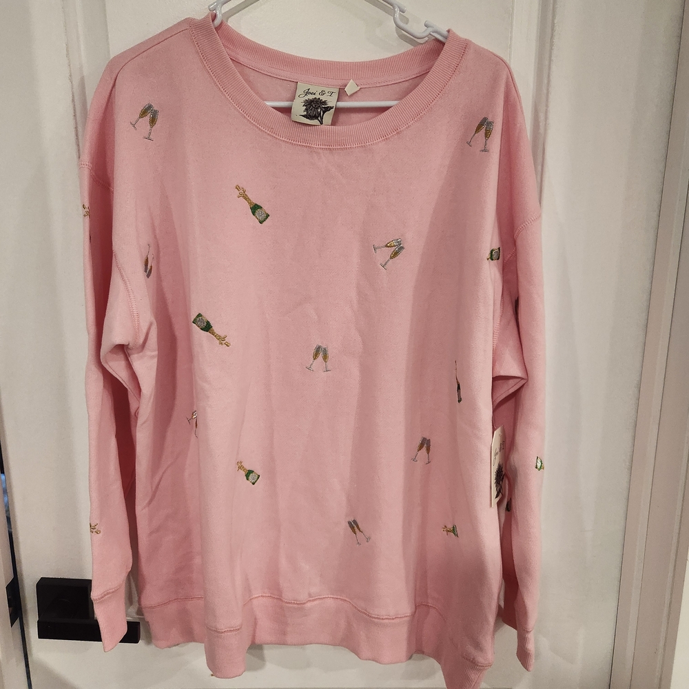 Pink Champagne Embroidered Top - Joei & I - Size 2X
